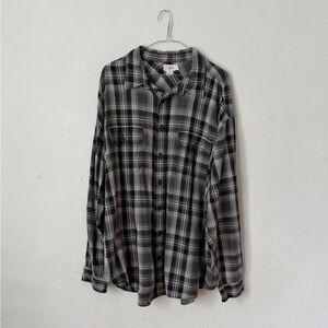 Vintage 90’s J. Crew Oarsman Black / Grey Plaid Two Pocket Work Shirt Men’s XXL